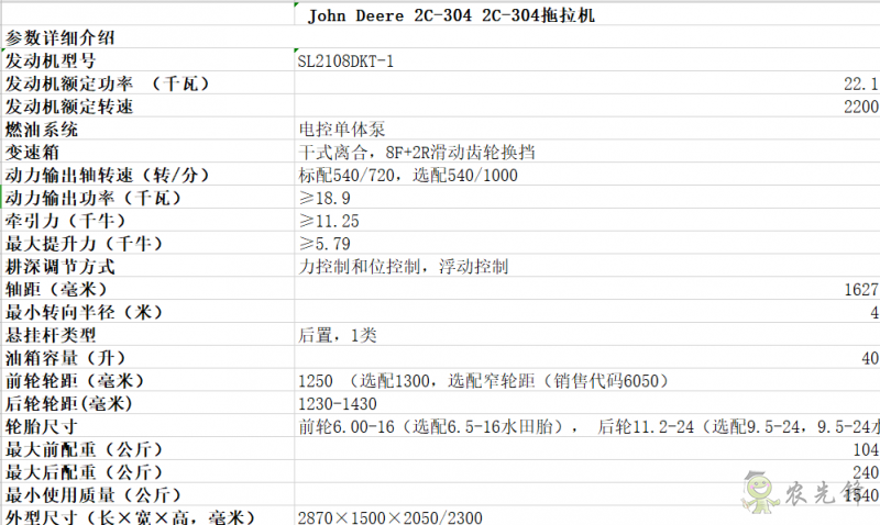 2C-350拖拉機詳細參數(shù)  智能化農(nóng)機設備_約翰迪爾